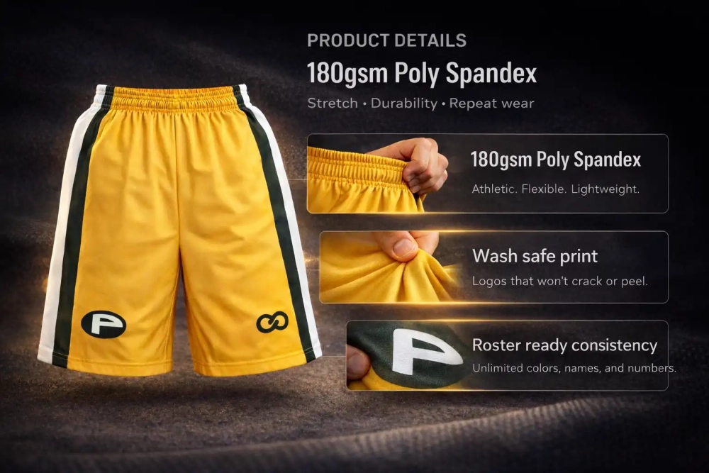 Product details for custom flag football shorts